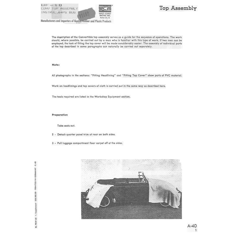 notice de montage de capote 50-72  marque TMI (dièze31)