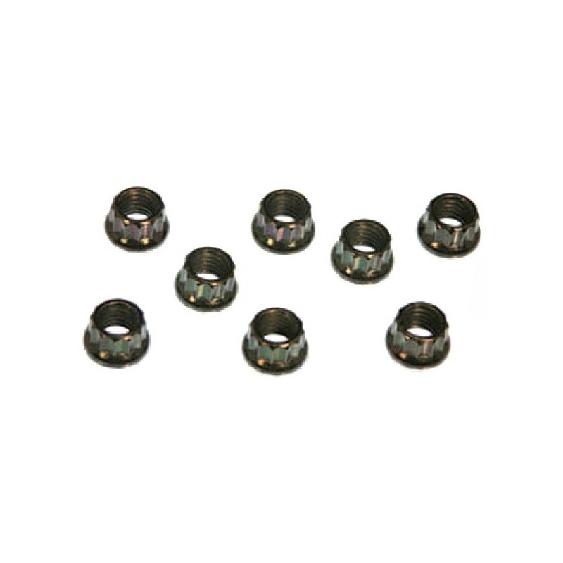 kit de 8 écrous 12 pans 8mm en chromoly noir pour pose échappement ou carburateurs