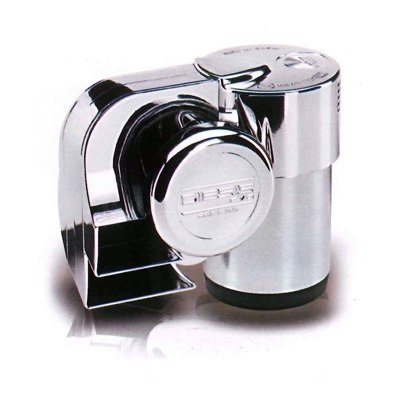 klaxon 12 Volts 2 tons 'Style années 70' électropneumatique CHROME remplace la ref 82936