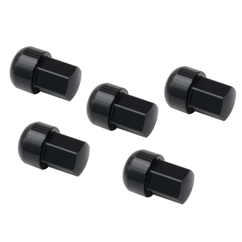 set de 5 écrous de roue aluminium style PORSCHE à appuis bombé (14x1,5) noir anodisé, spécifiques pour jantes 17 pouces