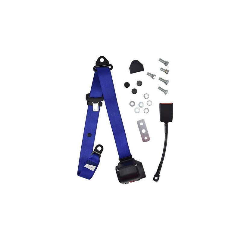 ceinture sécurité avant bleue à enrouleur vendue avec le nécessaire de montage, aux normes CE remplace la ref 92913