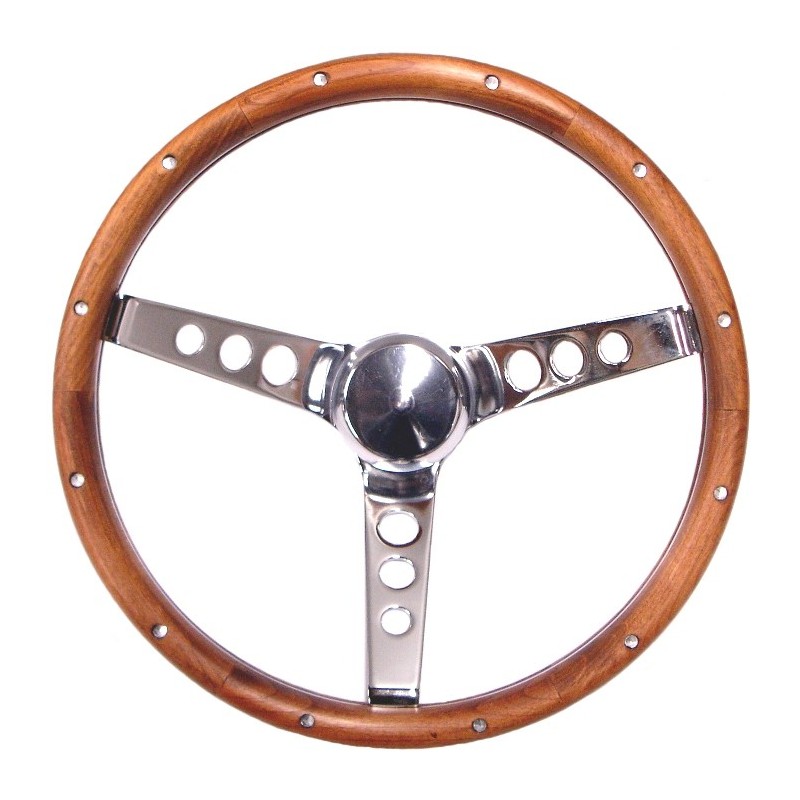 volant GRANT 3 branches chromées et tour bois diamètre 13 1/...